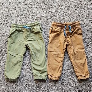Bundle of 2 VGUC Carter's Lined Jogger Pants Tan & Olive Green Size 2T